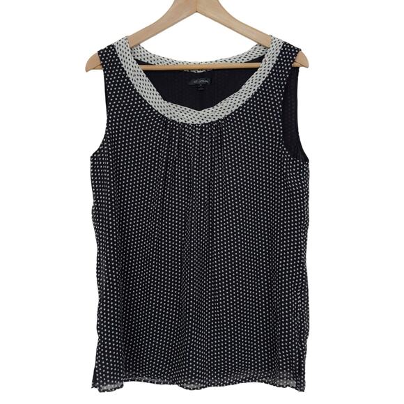 St. John Black Silk Sleeveless Polka Dot Top Blouse Size 6 - Picture 2 of 7
